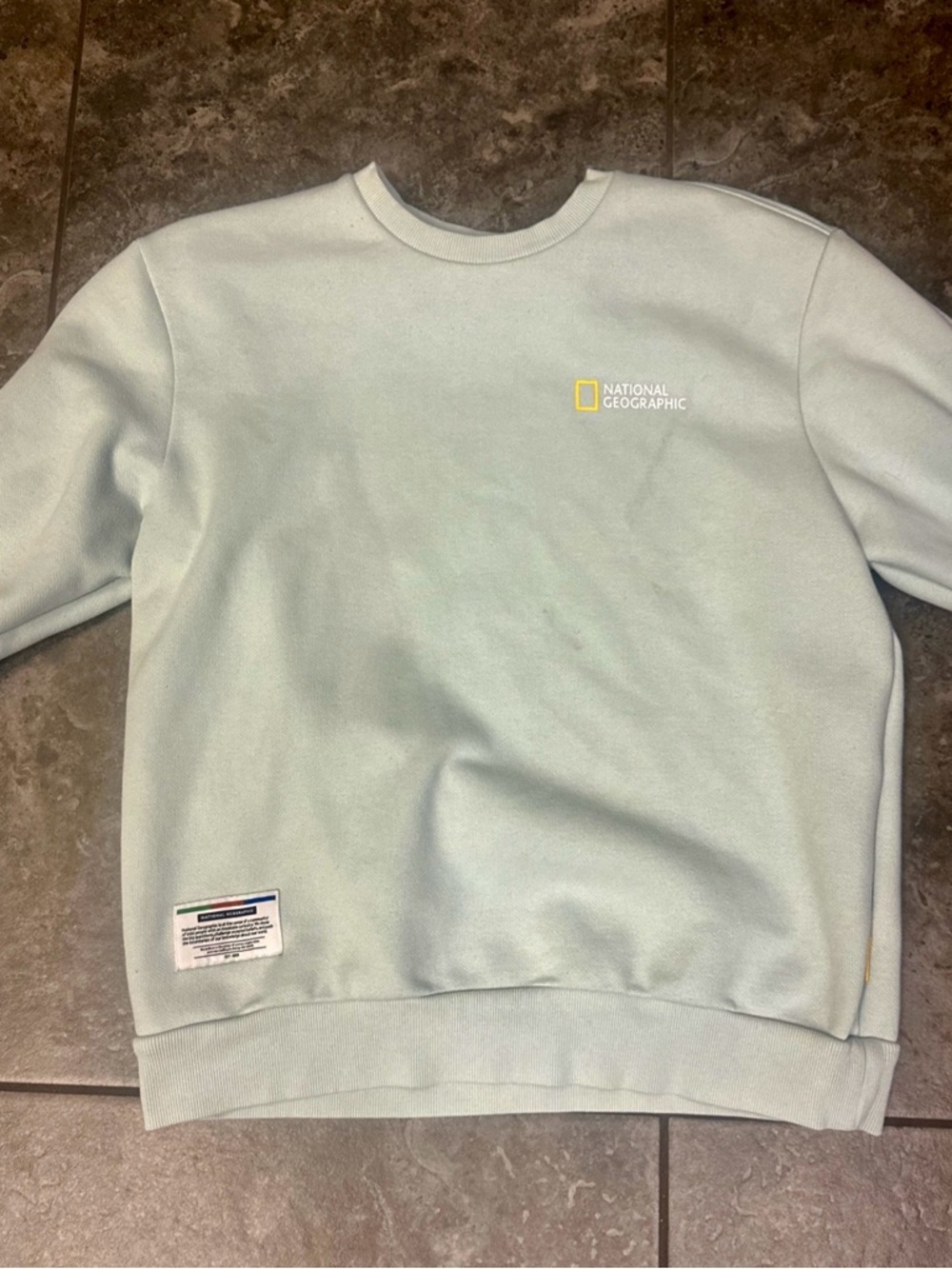 National Geographic Men's Crewneck Sweatshirt in Light Mint with Yellow Logo